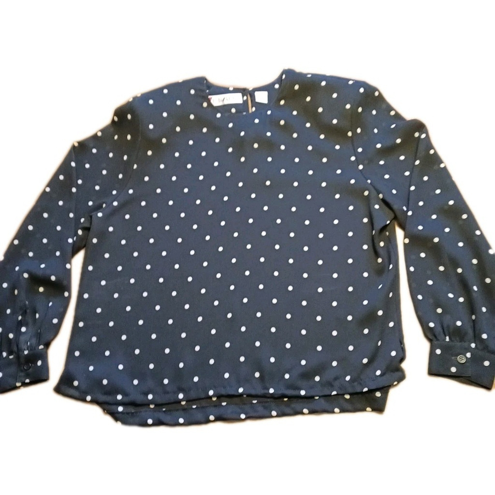 Chaus Women's Black White Polka Dot Blouse Top Size 16